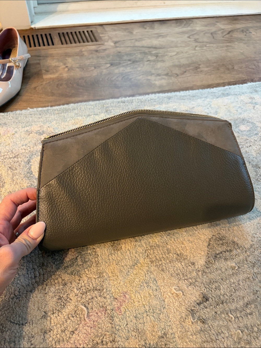 Olive Green Leather Wristlet Clutch